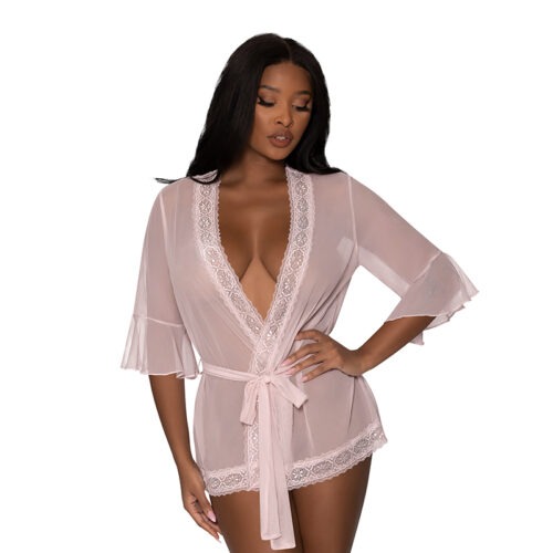 Magic Silk Seabreeze Robe with Lace Trim in Blush (Size S/M) - Exposed by Magic Silk Collection