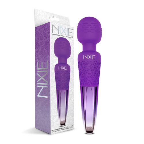 Global Novelties LLC Nixie Rechargeable Wand Massager Purple Ombre Metallic - Versatile Body Vibrator with 20 Vibration Modes and 8 Speed Settings