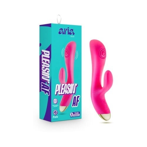 Blush Aria Pleasin' AF Fuchsia Rechargeable Silicone Vibrator with Dual Pulsing Shaft and Clitoral Stimulator