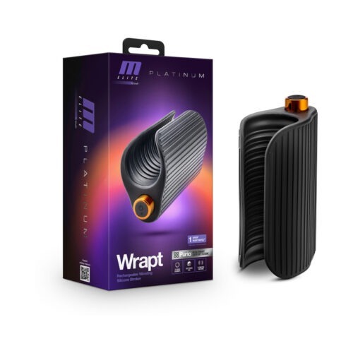 Blush M Elite Platinum Wrapt Black - Versatile Rechargeable Silicone Stroker with Vibrations and Ribbed Interior