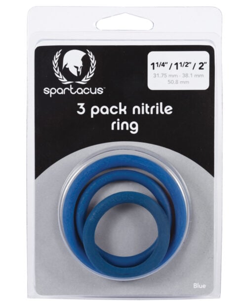 Spartacus Nitrile Cock Ring Set - Blue, Pack of 3