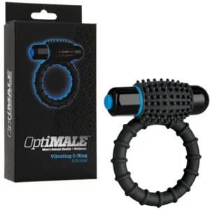 Doc Johnson OptiMALE Vibrating C-Ring Black * Stimulating Silicone Cockring with Removable Bullet