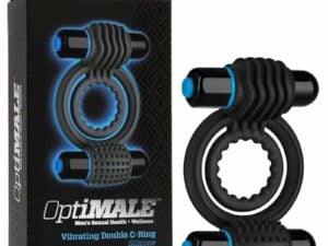 Doc Johnson OptiMALE Vibrating Double C-Ring Black * Dual Stimulating Silicone Cock and Testicle Ring with 10 Functions