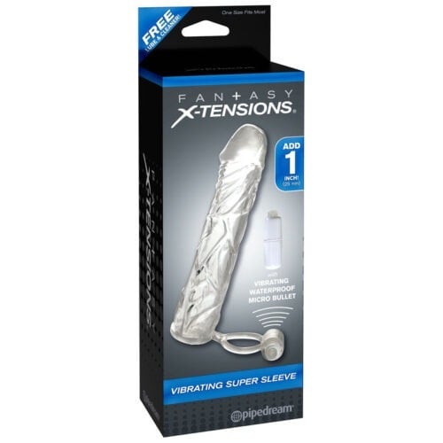 Pipedream Fantasy X-tensions Vibrating Super Sleeve 1-Inch Extension with Ball Strap, Clear