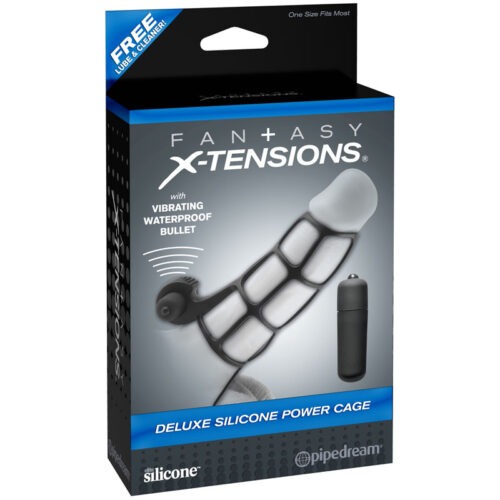 Pipedream Fantasy X-tensions Vibrating Deluxe Silicone Power Cage Black - Part PD4142-23