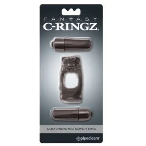 Pipedream Fantasy C-Ringz Duo-Vibrating Super Ring with Dual Bullets – Black