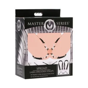 XR LLC Master Series Spread Labia Spreader Straps with Clamps – Adjustable Thigh and Labia Spreader for Sensory Play