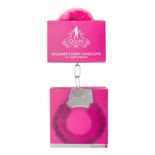 Shots America LLC Ouch! Beginner's Furry Handcuffs with Quick-Release Pink - Adjustable Metal and Faux Fur Restraints