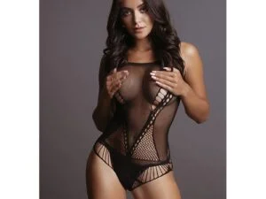 Shots America LLC Le Desir Contrast Net Teddy Black O/S - Stretchable Lace Bodysuit with Shredded Details