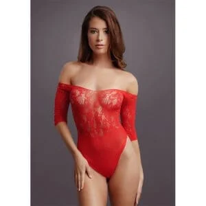 Shots America LLC Le Desir Crotchless Rhinestone Teddy Red * O/S Sexy Lingerie with Lace Pattern and 3/4