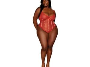 Dreamgirl International Gold-Foiled Stretch Mesh Teddy with Rhinestone Detailing * Ruby 3XL