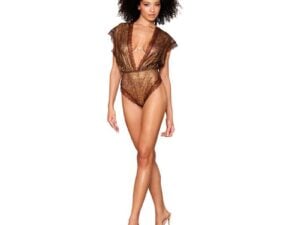 Dreamgirl International Delicate Gold-Foil Lace Blouson Teddy & Rhinestone Metal Underwire Bra Set * Extra