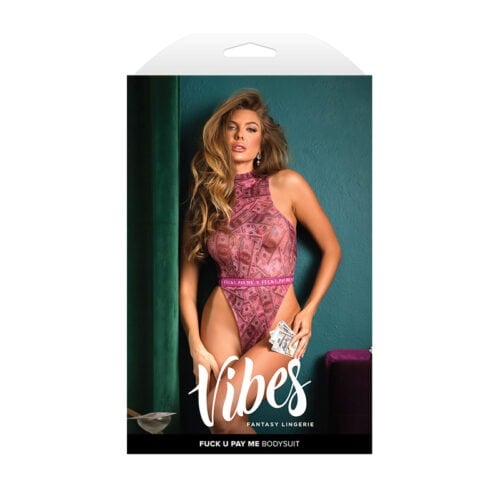 Fantasy Lingerie Vibes Money-Print Sparkle Mesh Bodysuit M/L