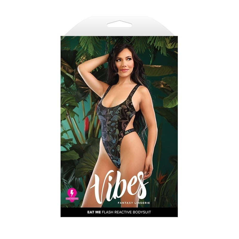 Fantasy Lingerie Vibes Eat Me Flash Reactive Mushroom-Print Bodysuit for L/XL