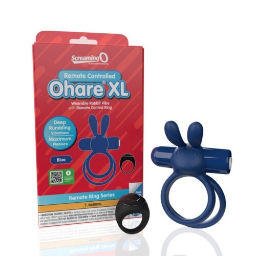 Screaming O Remote Controlled Ohare XL Vibrating Ring Blue - Rechargeable Waterproof Double Ring with 10 Vibration Functions