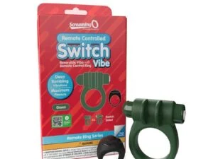 Screaming O Remote Controlled Switch Vibrating Ring Green Rechargeable, Waterproof, Double-Sided Silicone