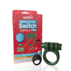 Screaming O Remote Controlled Switch Vibrating Ring Green Rechargeable, Waterproof, Double-Sided Silicone