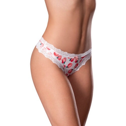 Magic Silk Sweet Treats Crotchless Thong with Lube - Peach, S/M