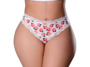 Magic Silk Sweet Treats Crotchless Thong with Lube * Peach Queen Size