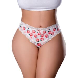 Magic Silk Sweet Treats Crotchless Thong with Lube * Peach Queen Size