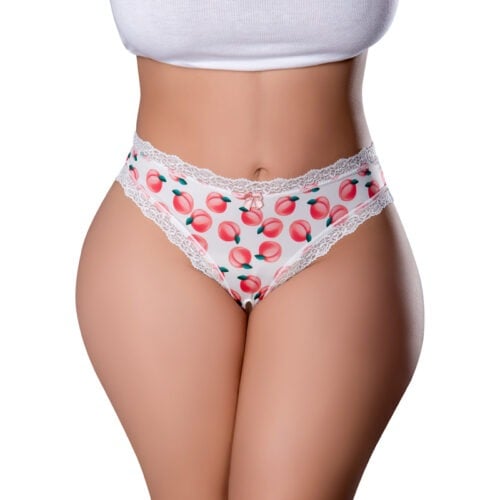 Magic Silk Sweet Treats Crotchless Thong with Lube * Peach Queen Size