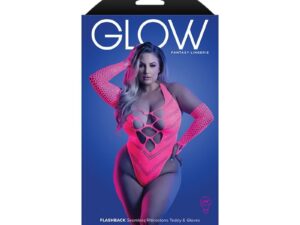 Fantasy Lingerie Glow Flashback UV Reactive Rhinestone Fishnet Teddy & Gloves/Warmers Queen Size