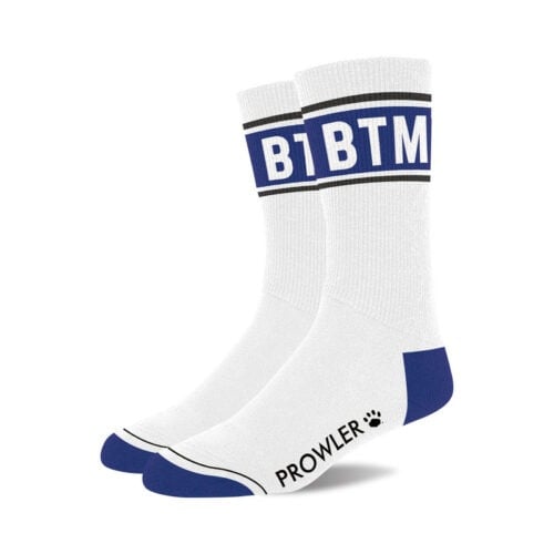 Simply Pleasure Ltd Prowler BTM Socks - Blue and White Athletic Crew Socks for Bottom Enthusiasts