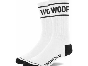 Simply Pleasure Ltd Prowler RED WOOF Socks * Playful Black and White Crew Socks with WOOF Logo