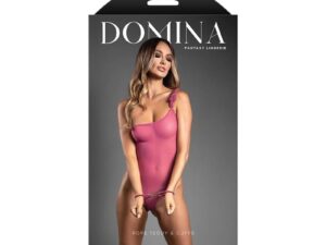 Fantasy Lingerie Domina One-Shoulder Mesh Teddy with Matching Rope Cuffs - Gold Hardware, M/L