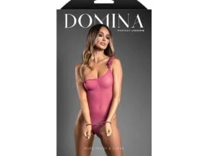 Fantasy Lingerie Domina One-Shoulder Mesh Teddy with Rope Cuffs, Gold Hardware - Size L/XL