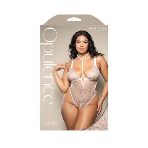 Fantasy Lingerie Opulence Metallic Embroidered Teddy with Pearl Harness * Queen Size