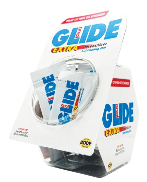 Body Action Anal Glide Extra Sample Packet Display – Fast-Relief Water-Based Lubricant & Desensitizer for Comfort and Sensation Enhancement