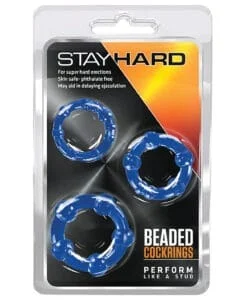 Blush Stay Hard Beaded Cock Rings 3 Pack - Blue for Enhanced Erections and Stamina