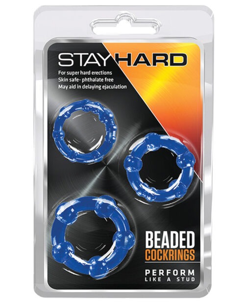 Blush Stay Hard Beaded Cock Rings 3 Pack - Blue for Enhanced Erections and Stamina