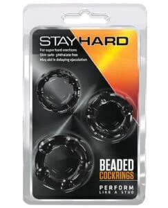 Blush Stay Hard Beaded Cock Rings 3 Pack – Comfortable, Stretchy Penis Enhancement Rings in Black