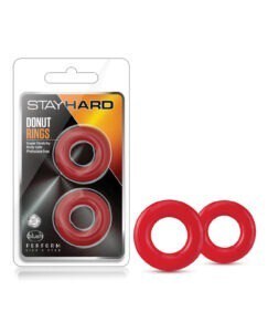 Blush Stay Hard Donut Rings - Red, Pack of 2 - Durable TPE Cock Rings for Enhanced Stamina and Harder