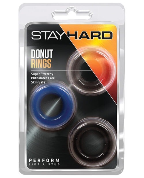 Stay Hard Donut Rings 3 Pack by Blush Novelties – Stretchy Penis Enhancement Cock Rings for Increased Duration and Size