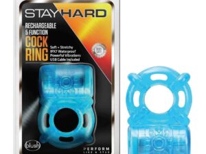 Blush Stay Hard Rechargeable 5-Function Blue Cock Ring for Him