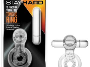 Blush Stay Hard Vibrating Tongue Ring - 10 Function Clear | Couples Cock Ring with Removable Bullet and