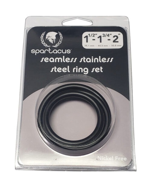 Spartacus Seamless Stainless Steel C-Ring Pack of 3 - Black Penis Enhancement Rings