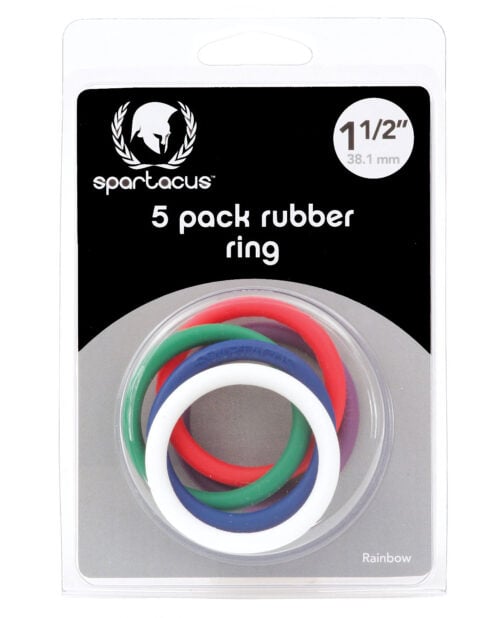Spartacus 1.5-Inch Rubber Cock Ring Set - Rainbow Pack of 5