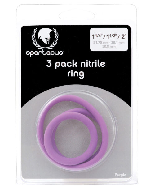 Spartacus Nitrile Cock Ring Set - Purple, 3 Pack of 1.25", 1.5", and 2"