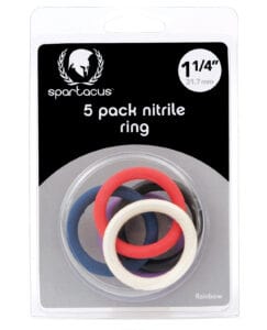 Spartacus 1.25 Inch Nitrile Cock Ring Set - Multi-Color Pack of 5