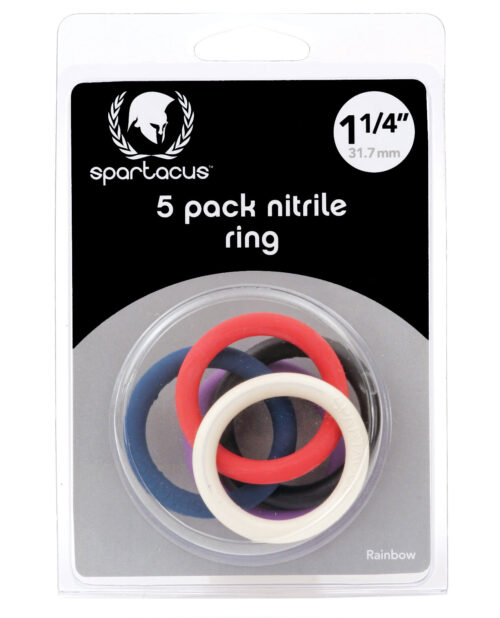 Spartacus 1.25 Inch Nitrile Cock Ring Set - Multi-Color Pack of 5