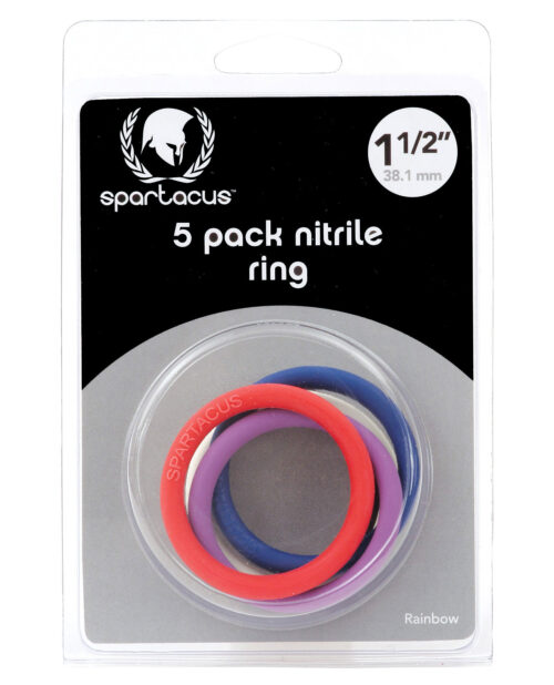 Spartacus 1.5 inch Nitrile Cock Ring Set - Multi-Color Pack of 5