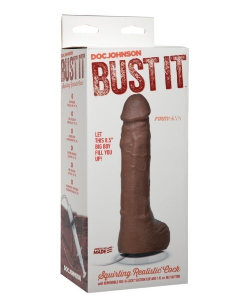Bust It Squirting Realistic Cock with Nut Butter - Brown by Doc Johnson, Part No. 0735-02-BX