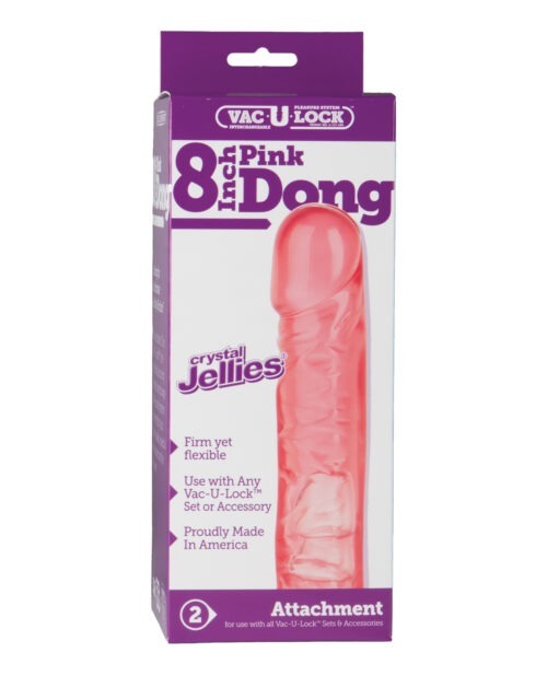 Vac-U-Lock 8 inch Crystal Jellie Pink by Doc Johnson – Body-Safe, Veined Strap-On with Vac-U-Lock Compatibility
