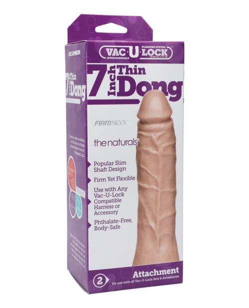 Vac-U-Lock 7" Thin Natural Dong by Doc Johnson – White, Phthalate-Free, Body-Safe Strap-On Accessory