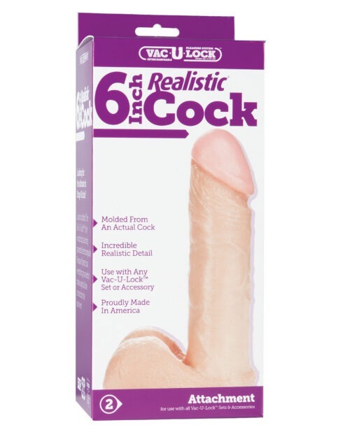 Vac-U-Lock 6" Realistic Dildo by Doc Johnson – Ivory, PVC, Veined Texture