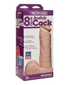 Vac-U-Lock 8" Realistic Cock by Doc Johnson - Ivory, PVC, Veined Texture for Enhanced Stimulation